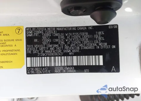 2009 Lexus Rx 350 from USA, damaged, VIN 2T2GK31U09C062427